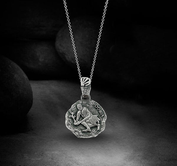 Virgo Zodiac Necklace for Men - Oxidised Sterling Silver