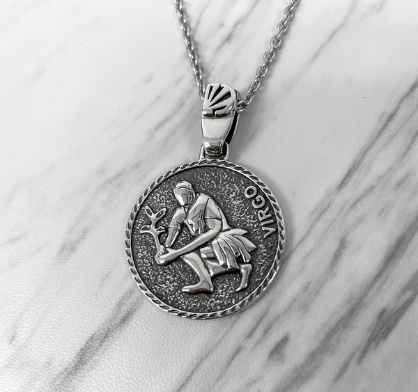 Virgo Zodiac Necklace for Men - Oxidised Sterling Silver