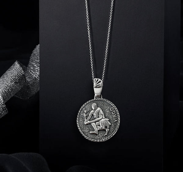 Virgo Zodiac Necklace for Men - Oxidised Sterling Silver