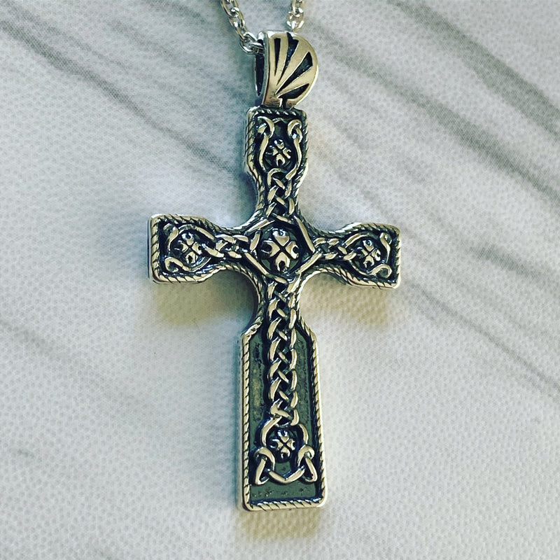 Western Sterling Silver Religious Cross Pendant With 18K Gold-Plated  Accents And Simulated Diamonds
