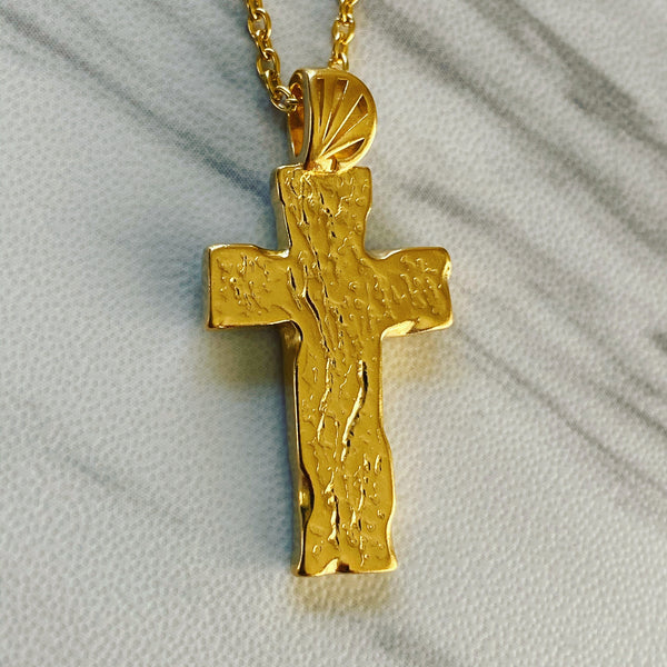 18K Gold Vermeil Wood Cross Necklace – Divine Box